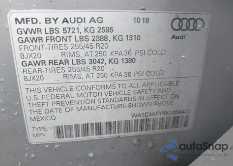 2019 Audi Sq5 3.0T Premium from USA, damaged, VIN WA1C4AFYXK2004403